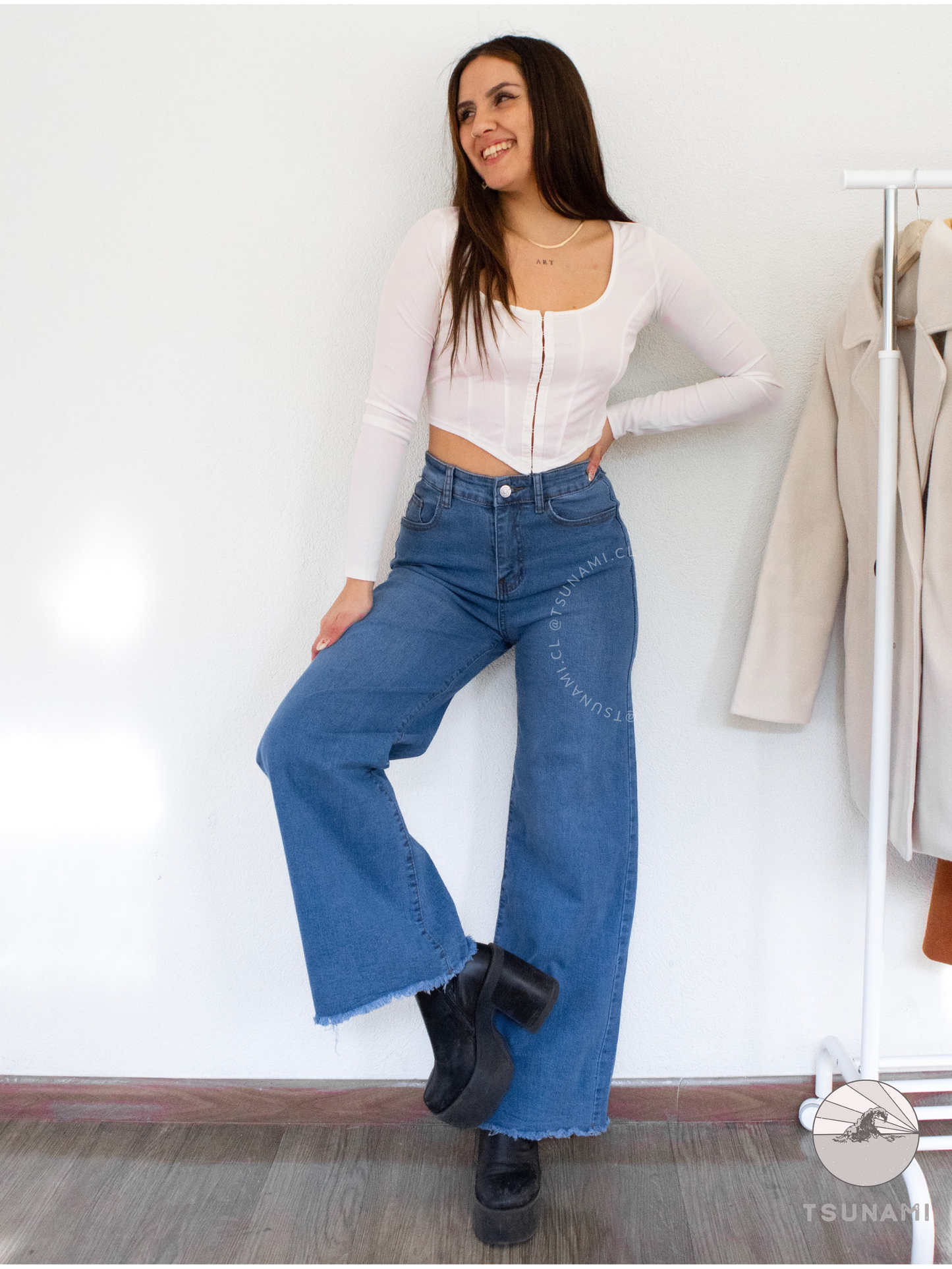 Wide leg mezclilla