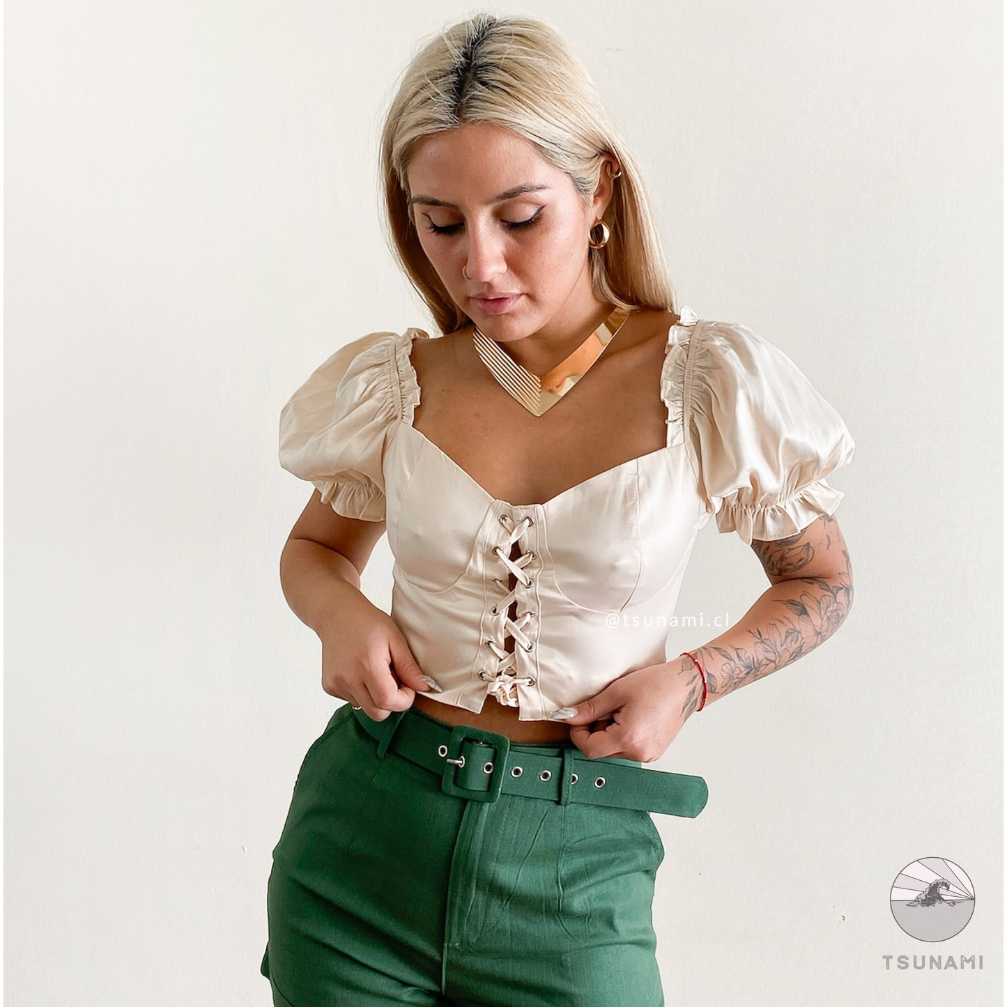 Top satinado manga princesa