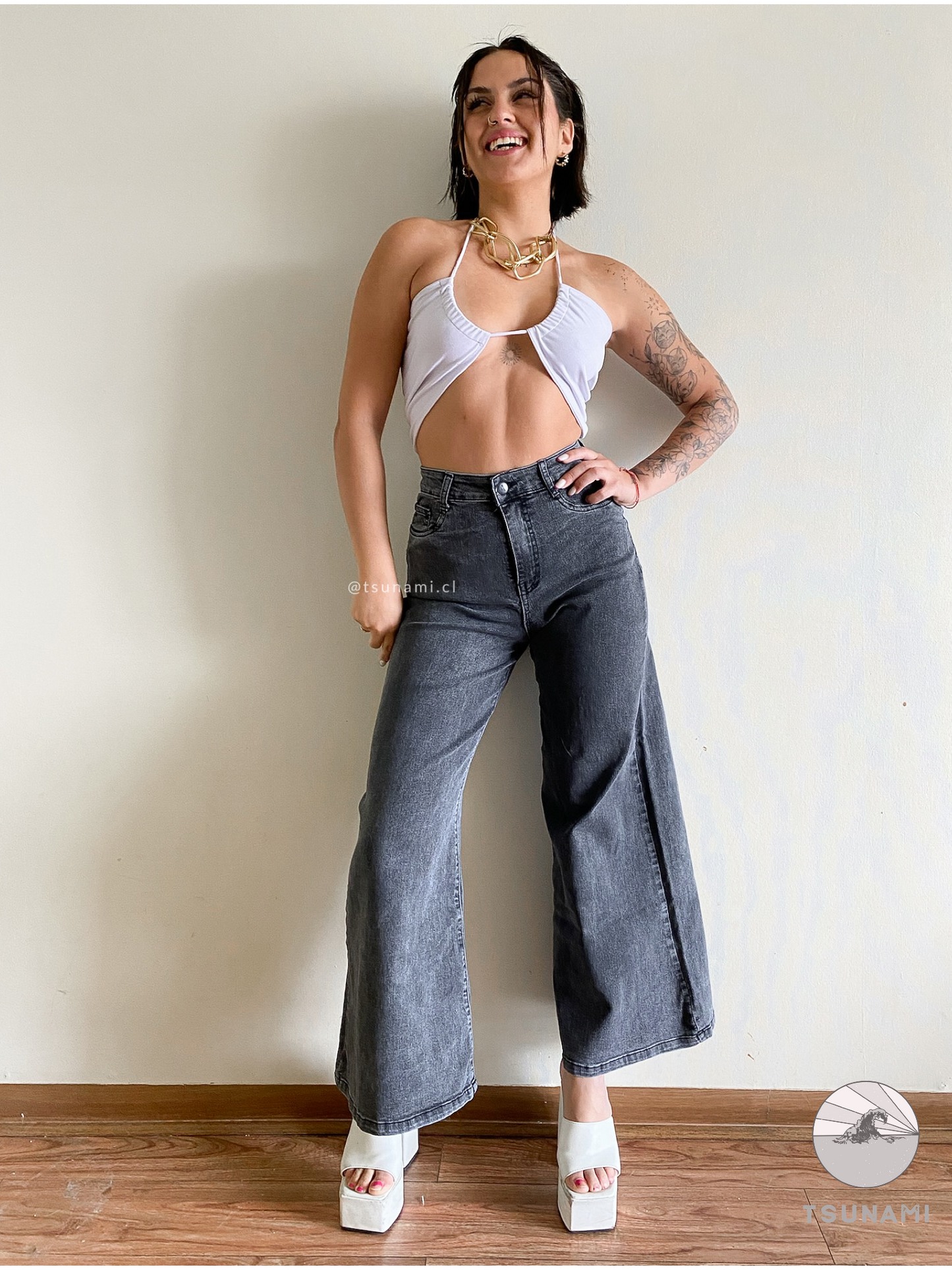 Jeans wide leg deslavado