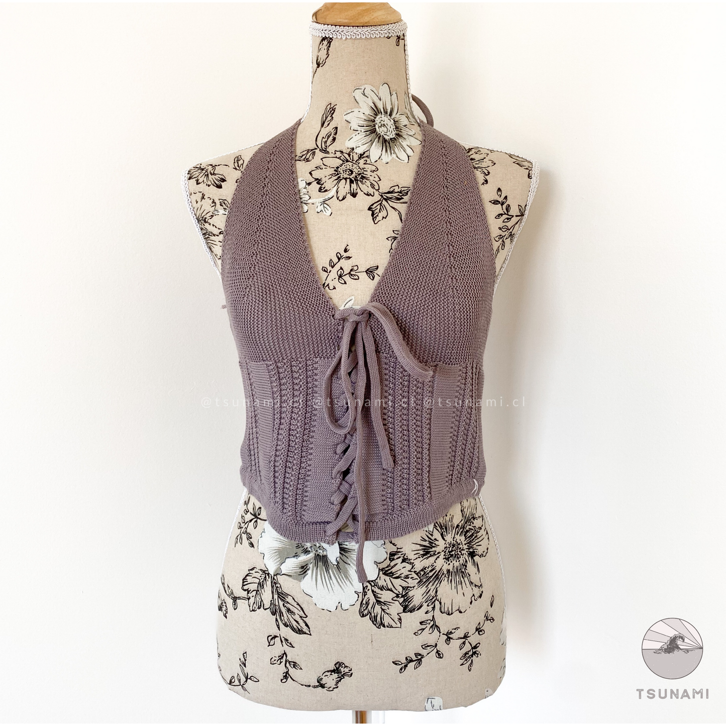 Top tejido halter con lazo