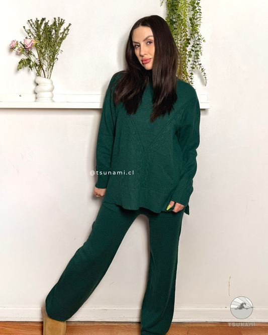 Conjunto Abedul | Conjunto tejido con suéter trenzado y pantalón