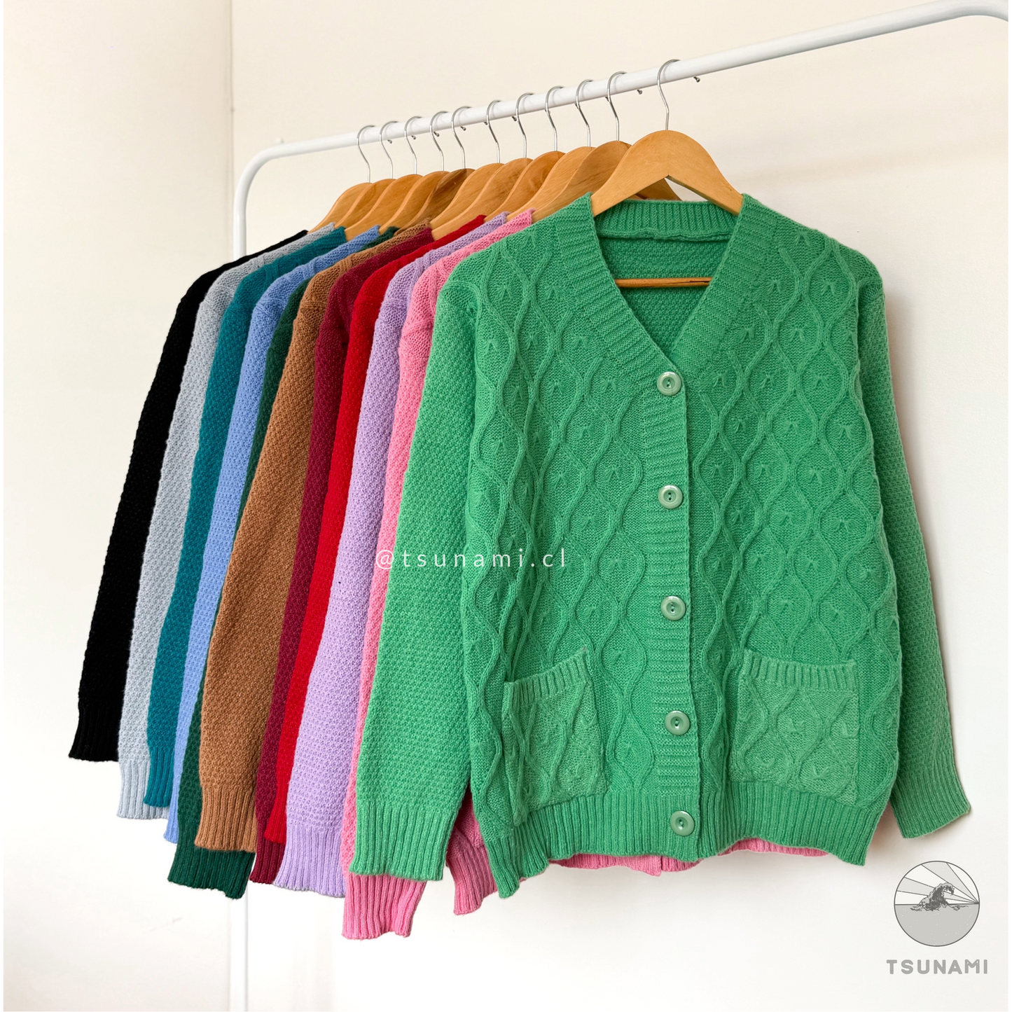 Cardigan tejido con diseño color verde y bolsillo Tsunami Tendencia