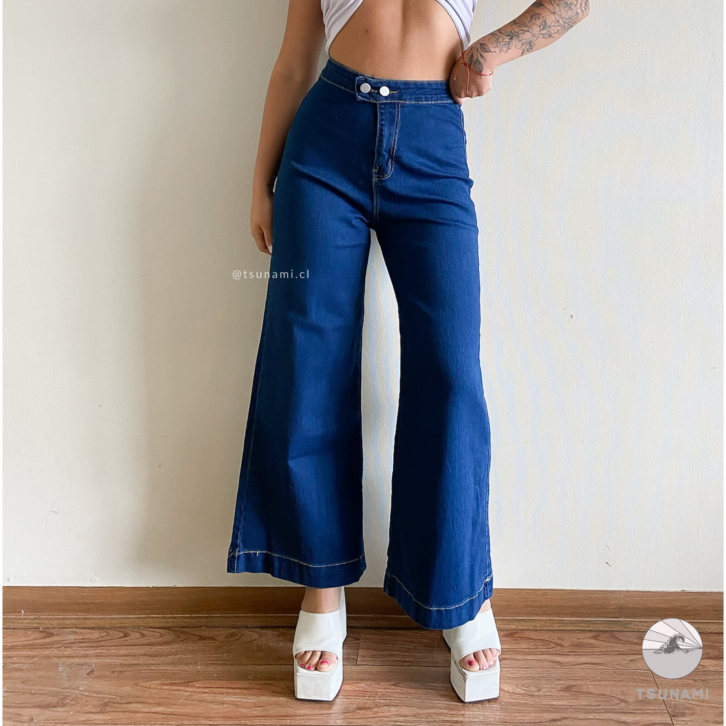 Jeans wide leg doble botón