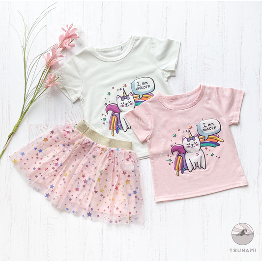 Conjunto polera unicornio y tutú con estrellas