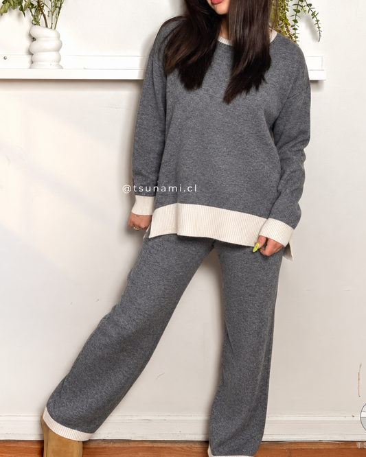 Conjunto Canela | Conjunto tejido bicolor suéter con pantalón