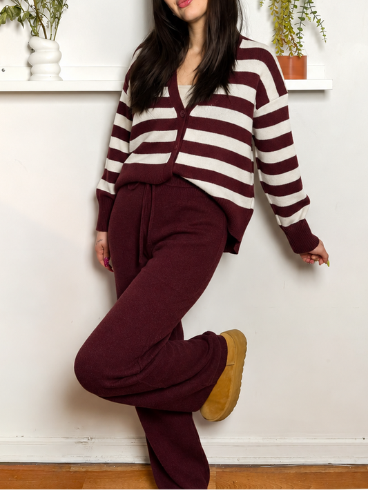 Conjunto Cardigan Arce | Conjunto tejido de rayas con cardigan y pantalón
