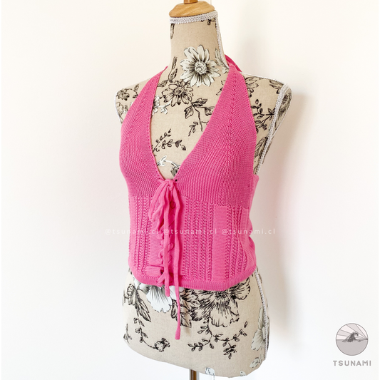 Top tejido halter con lazo