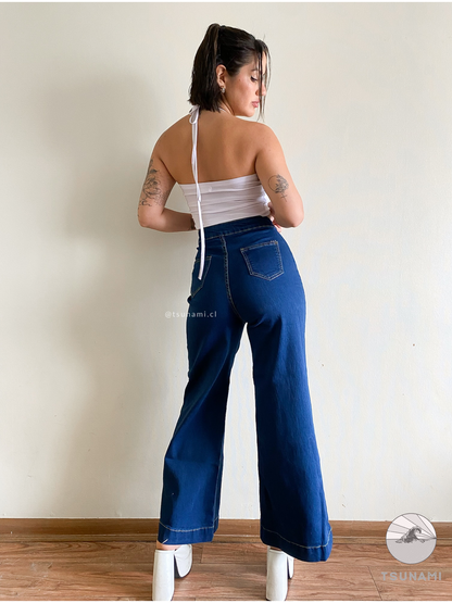 Jeans wide leg doble botón