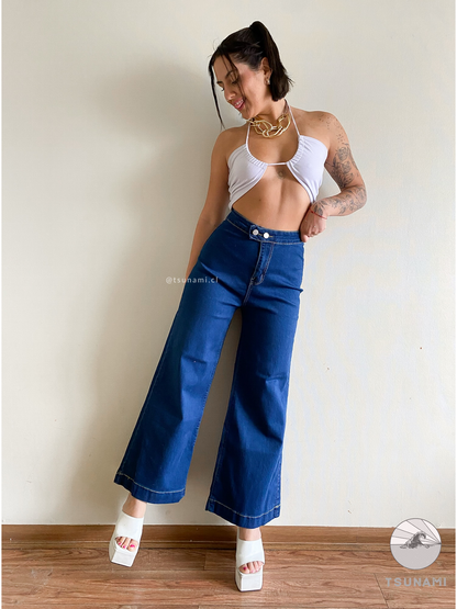Jeans wide leg doble botón
