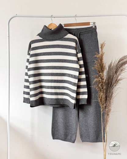 Conjunto Avellana | Conjunto tejido cuello alto a rayas