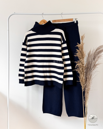 Conjunto Avellana | Conjunto tejido cuello alto a rayas