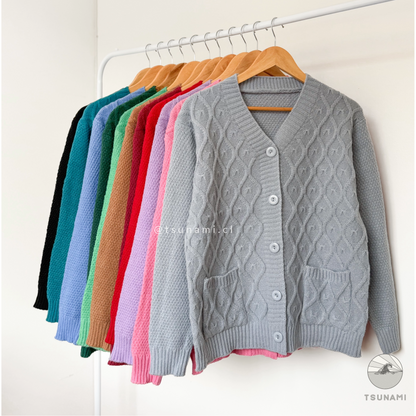 Cardigan tejido con diseño, bolsillos, botones en color gris tsunami Tendencia