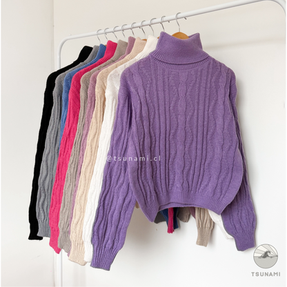 Suéter tejido cuello alto color morado, ropa femenina versátil para otoño invierno Tsunami Tendencia
