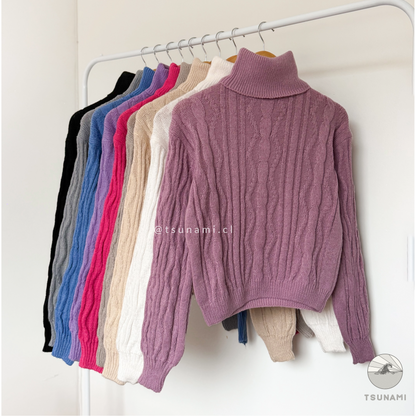 Suéter de punto cuello alto color rosado, clásico y cómodo para otoño invierno Tsunami Tendencia