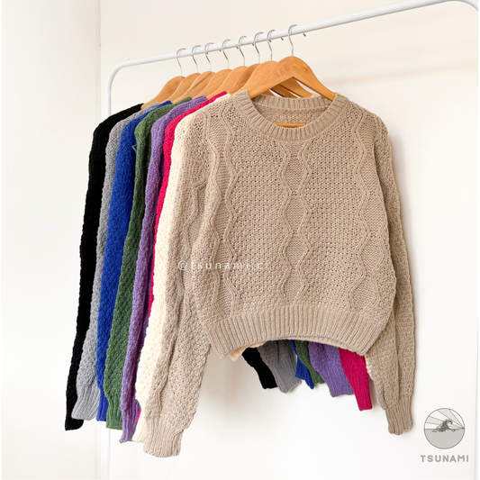 Suéter tejido de mujer con textura en color beige – ropa cómoda y versátil otoño invierno Tsunami Tendencia