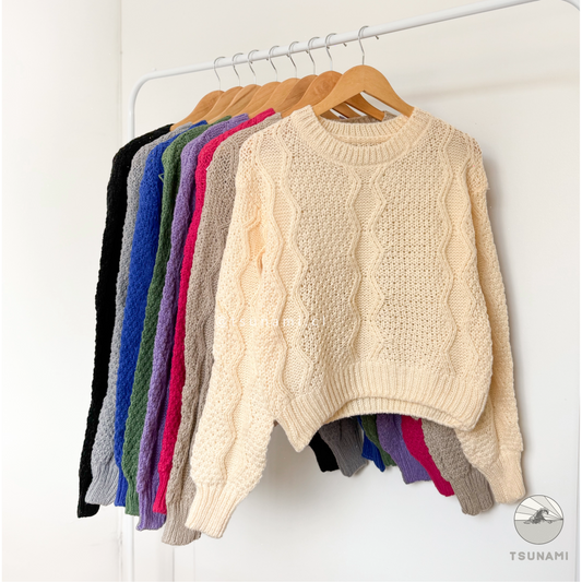 Suéter tejido de mujer con textura en color crema – ropa cómoda y versátil otoño invierno Tsunami Tendencia